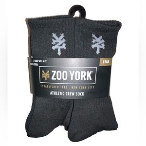 Zoo York Crew Socks 8 Pair Men 6-12 Black w White ZY Logo Skate Ride NY NEW $38